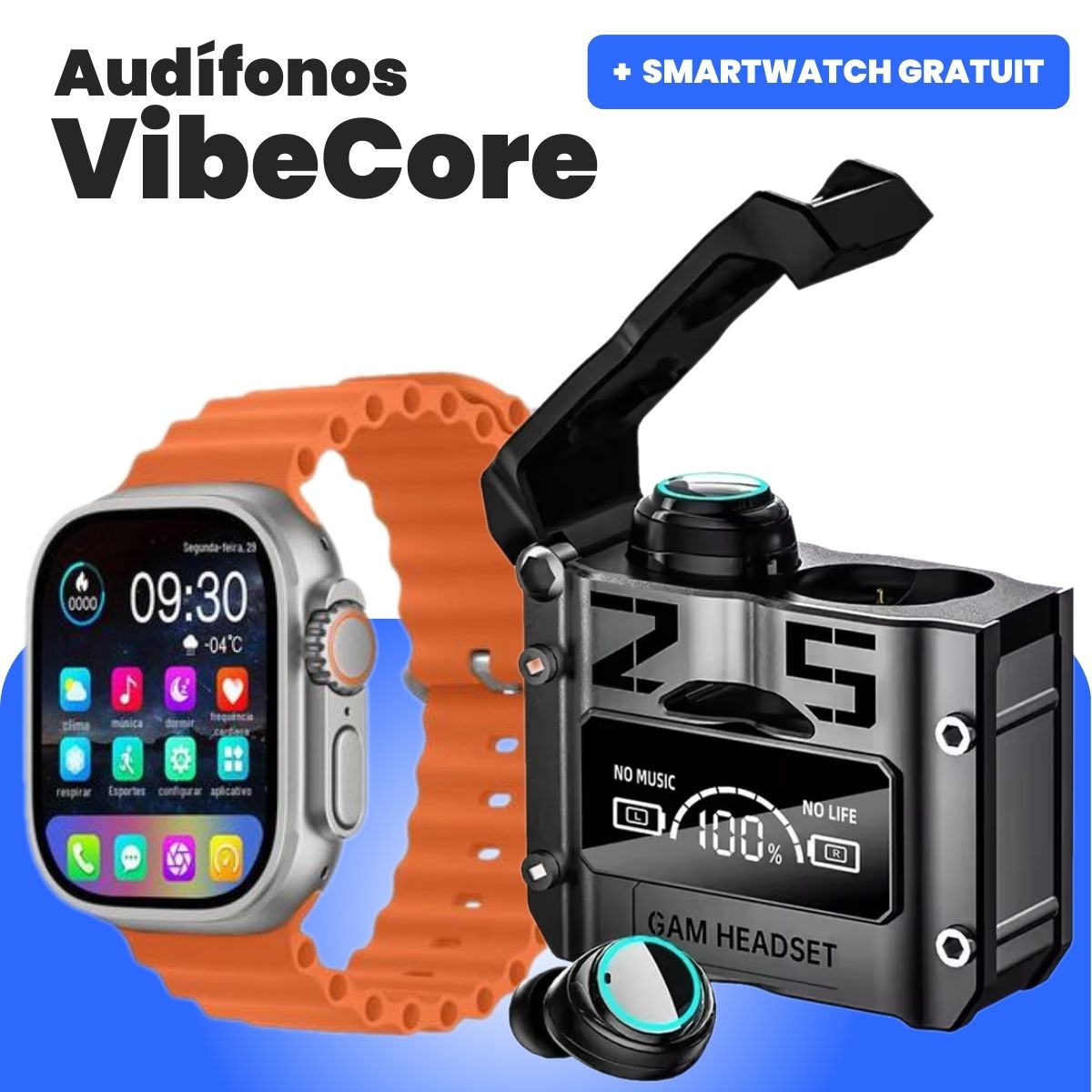 Audífonos Bluetooth VibeCore + Smartwatch T800